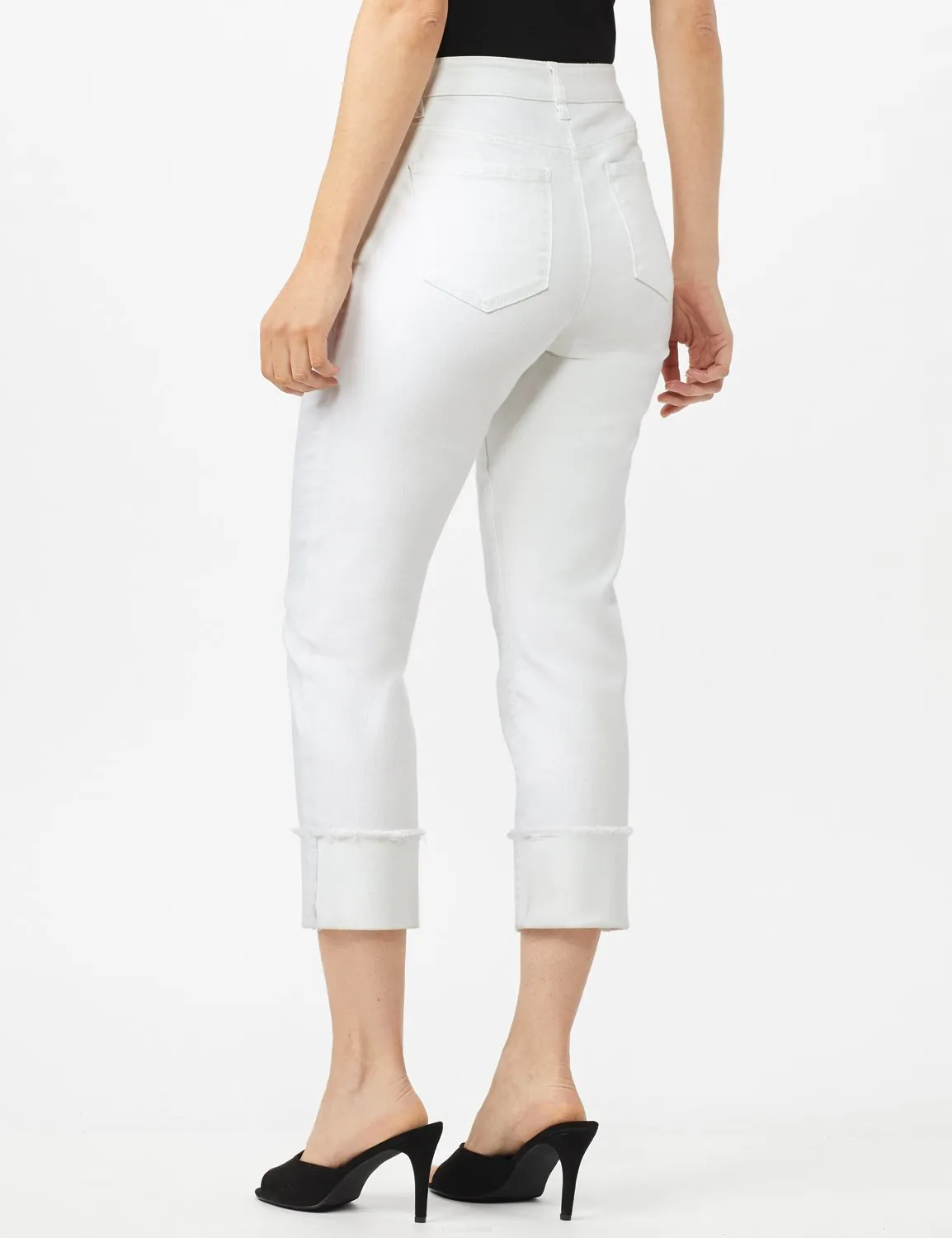 Authentic Stretch Straight Leg Denim Pants with High Fray Cuff