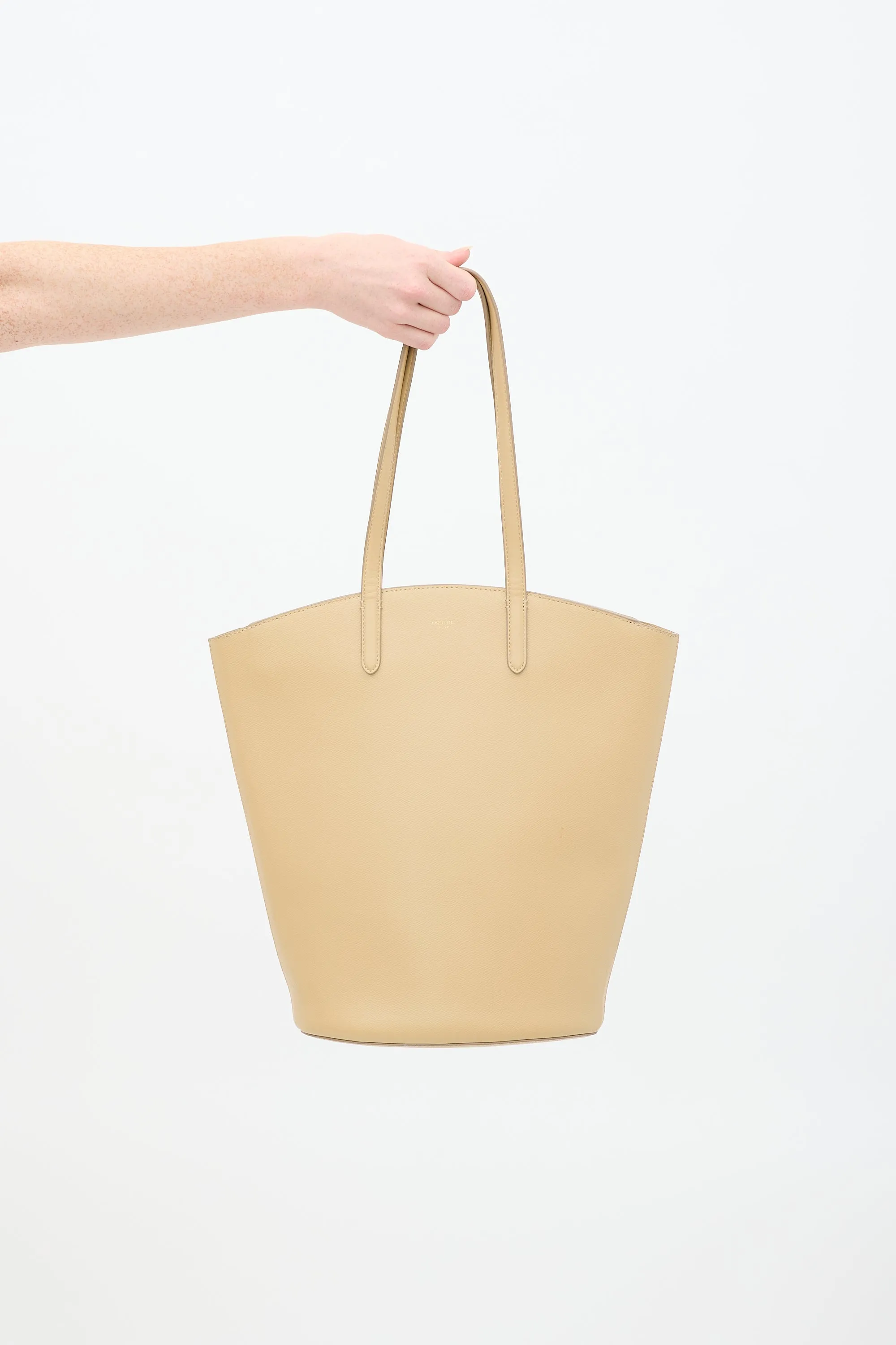 Beige Leather Structured Tote Bag