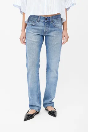 Blue Washed Straight Leg Denim Jeans