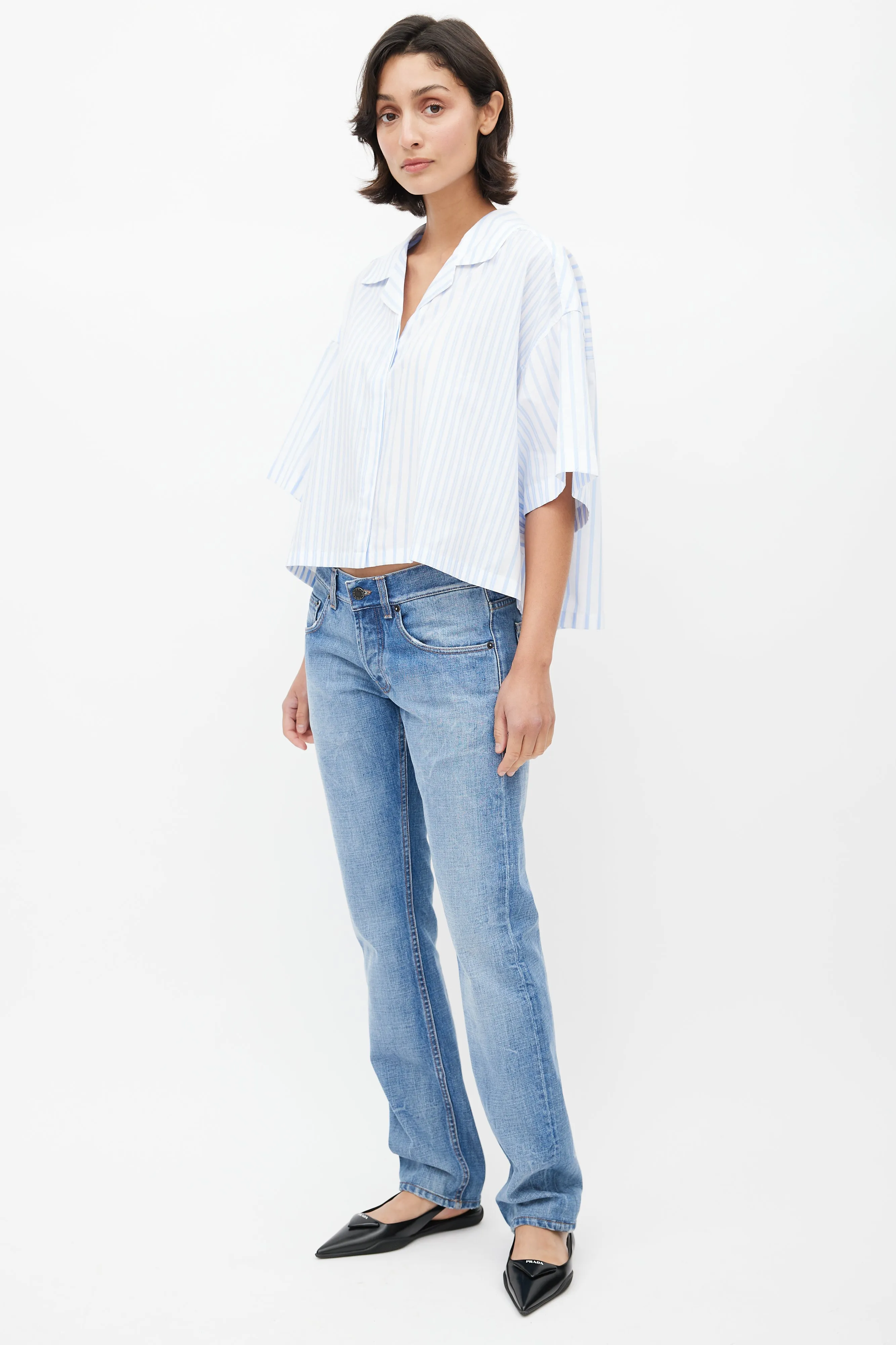 Blue Washed Straight Leg Denim Jeans