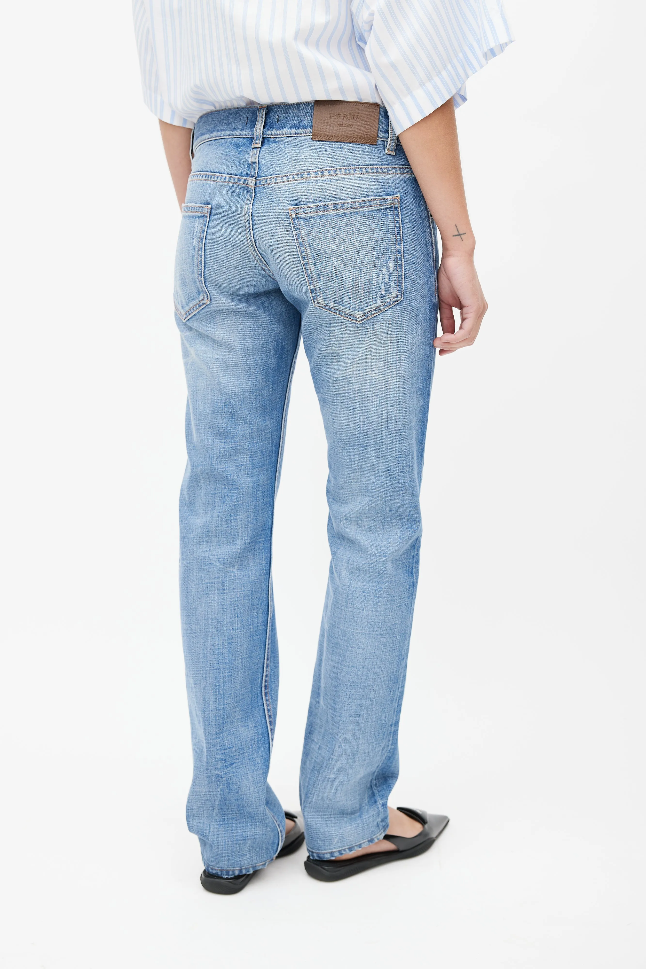 Blue Washed Straight Leg Denim Jeans