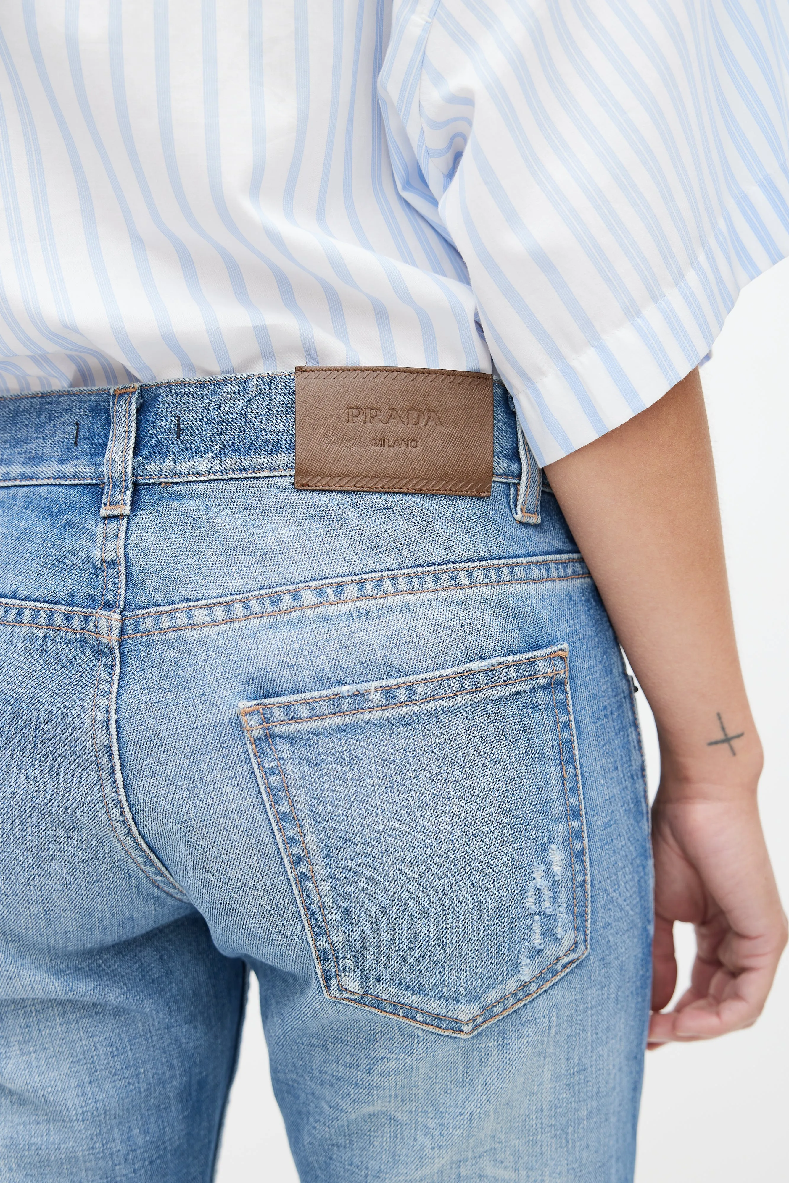 Blue Washed Straight Leg Denim Jeans