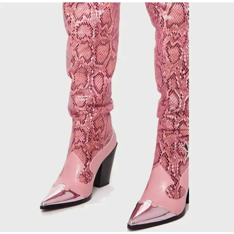 Fashion Sexy Snake Print Pointed Toe Boots Women