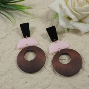 Gold Plated Brown Wooden Fancy Western Drop Earring