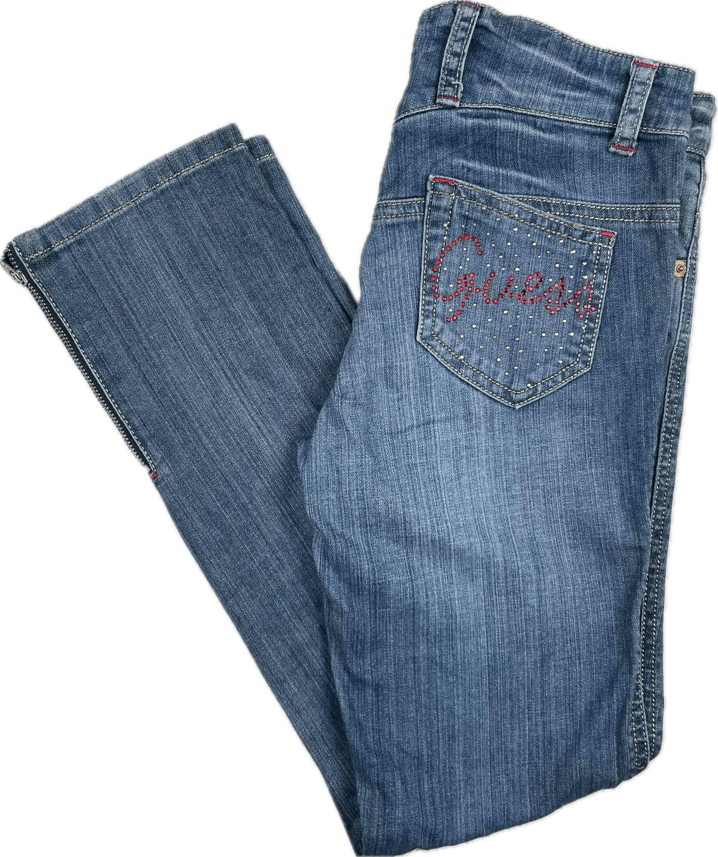 Guess Girls Crystal Logo Pocket Ankle Zip Jeans - Size 10