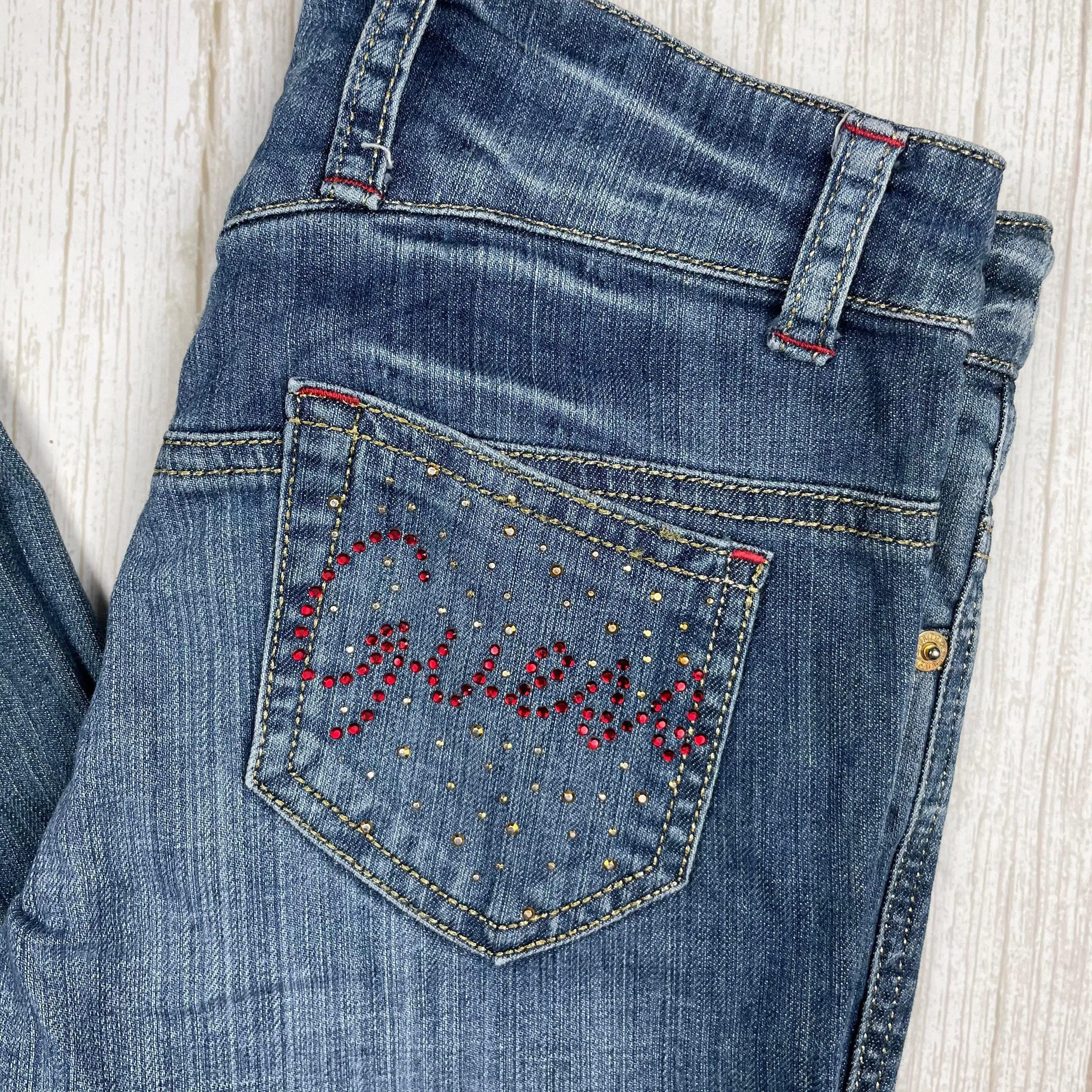 Guess Girls Crystal Logo Pocket Ankle Zip Jeans - Size 10