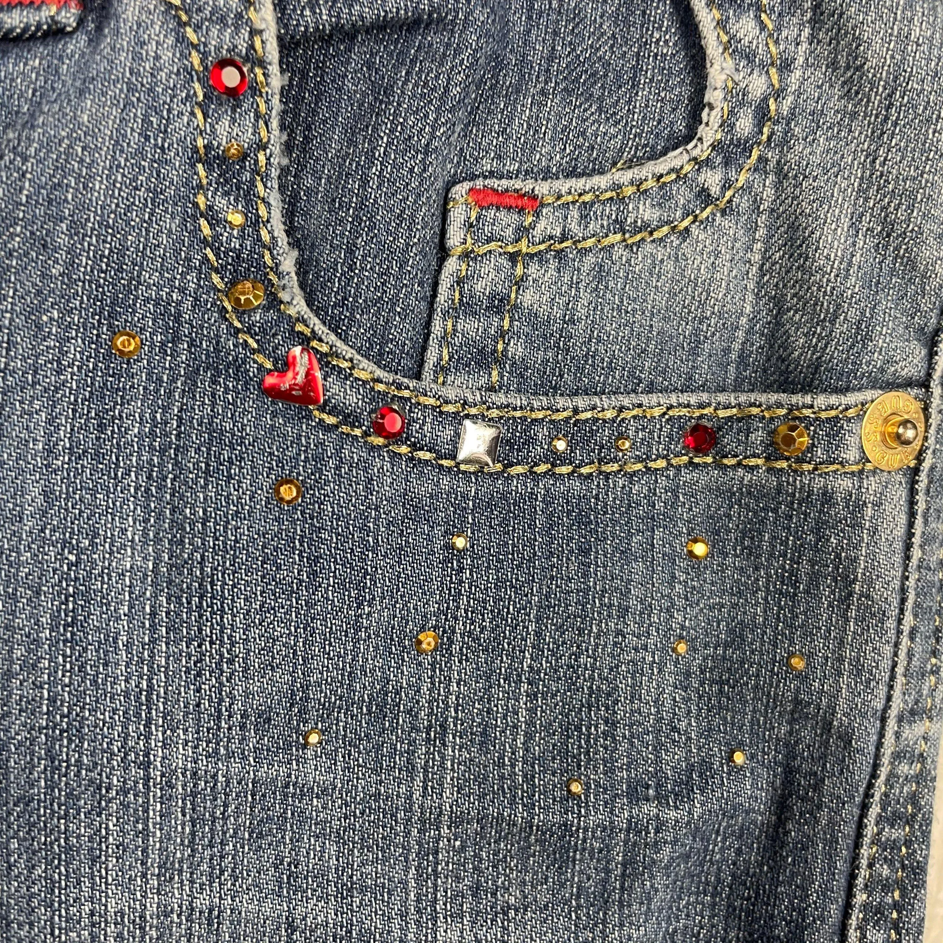 Guess Girls Crystal Logo Pocket Ankle Zip Jeans - Size 10