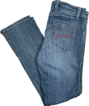 Guess Girls Crystal Logo Pocket Ankle Zip Jeans - Size 10