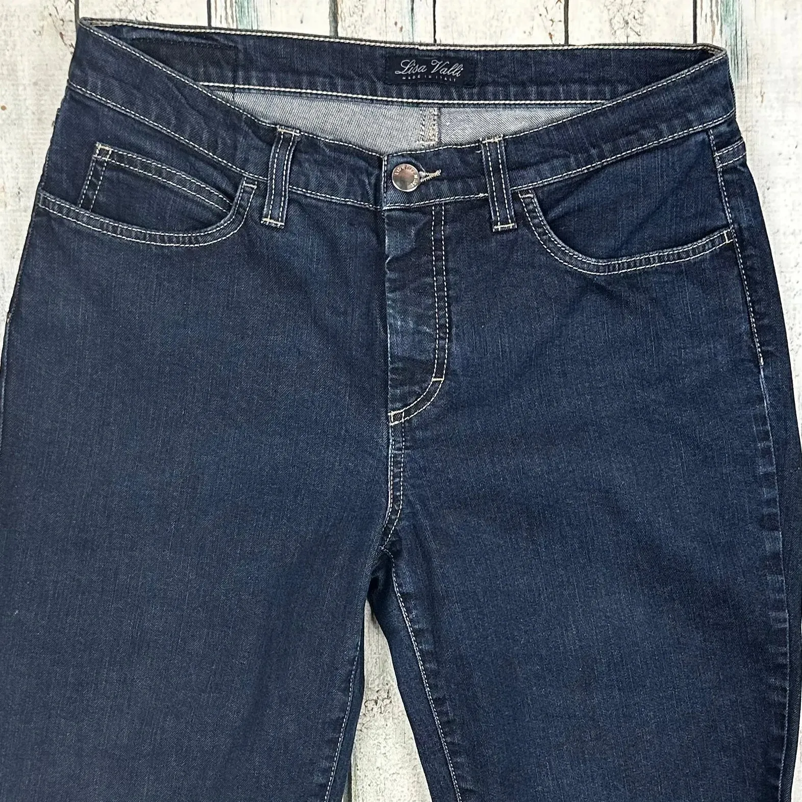 Lisa Valli Straight Leg 'LV' Logo Stretch Jeans Size- 29