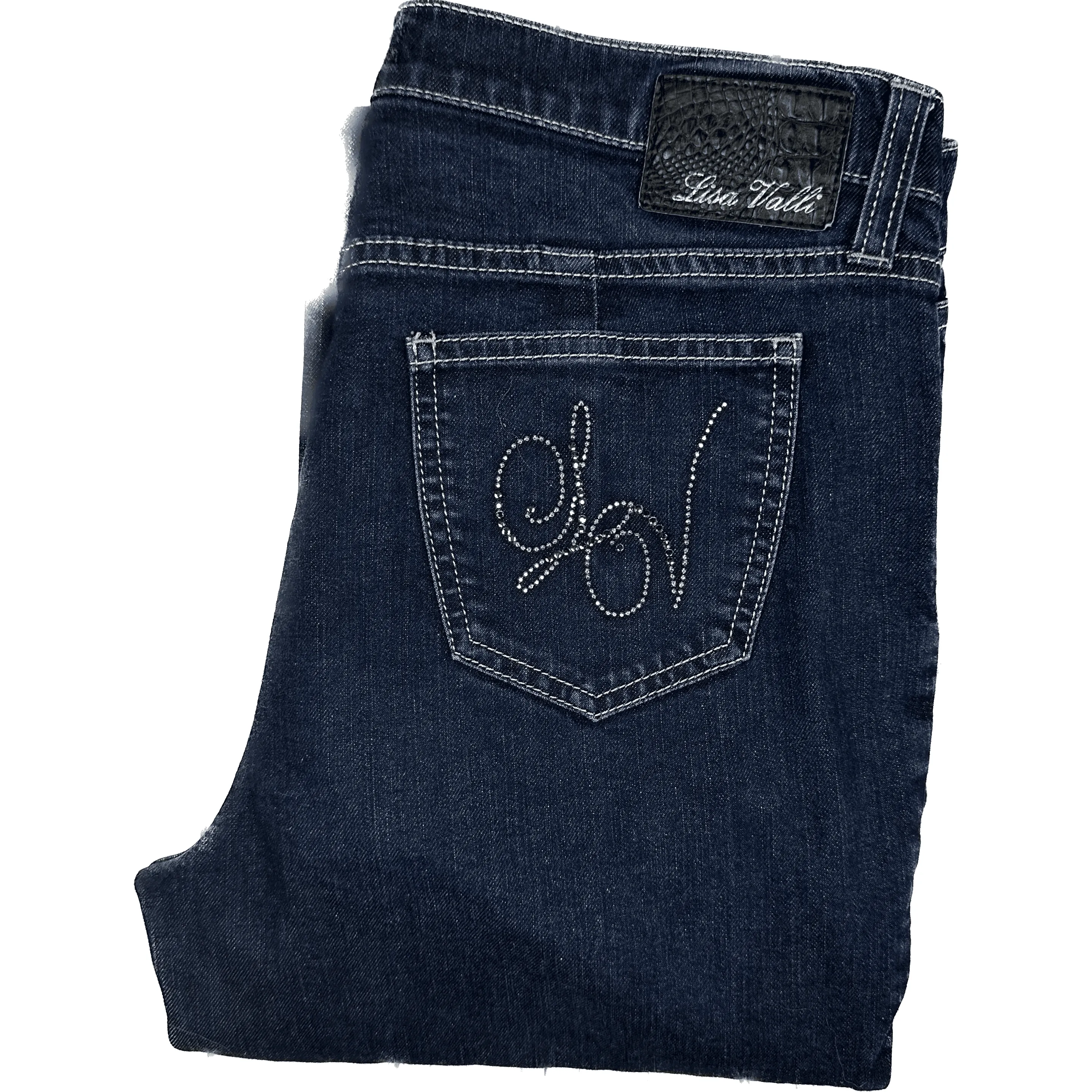 Lisa Valli Straight Leg 'LV' Logo Stretch Jeans Size- 29