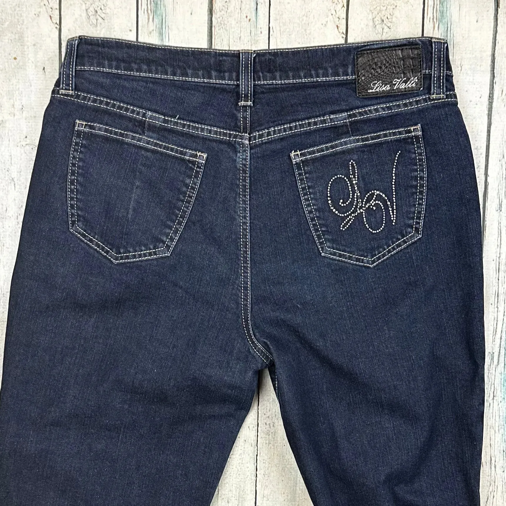 Lisa Valli Straight Leg 'LV' Logo Stretch Jeans Size- 29
