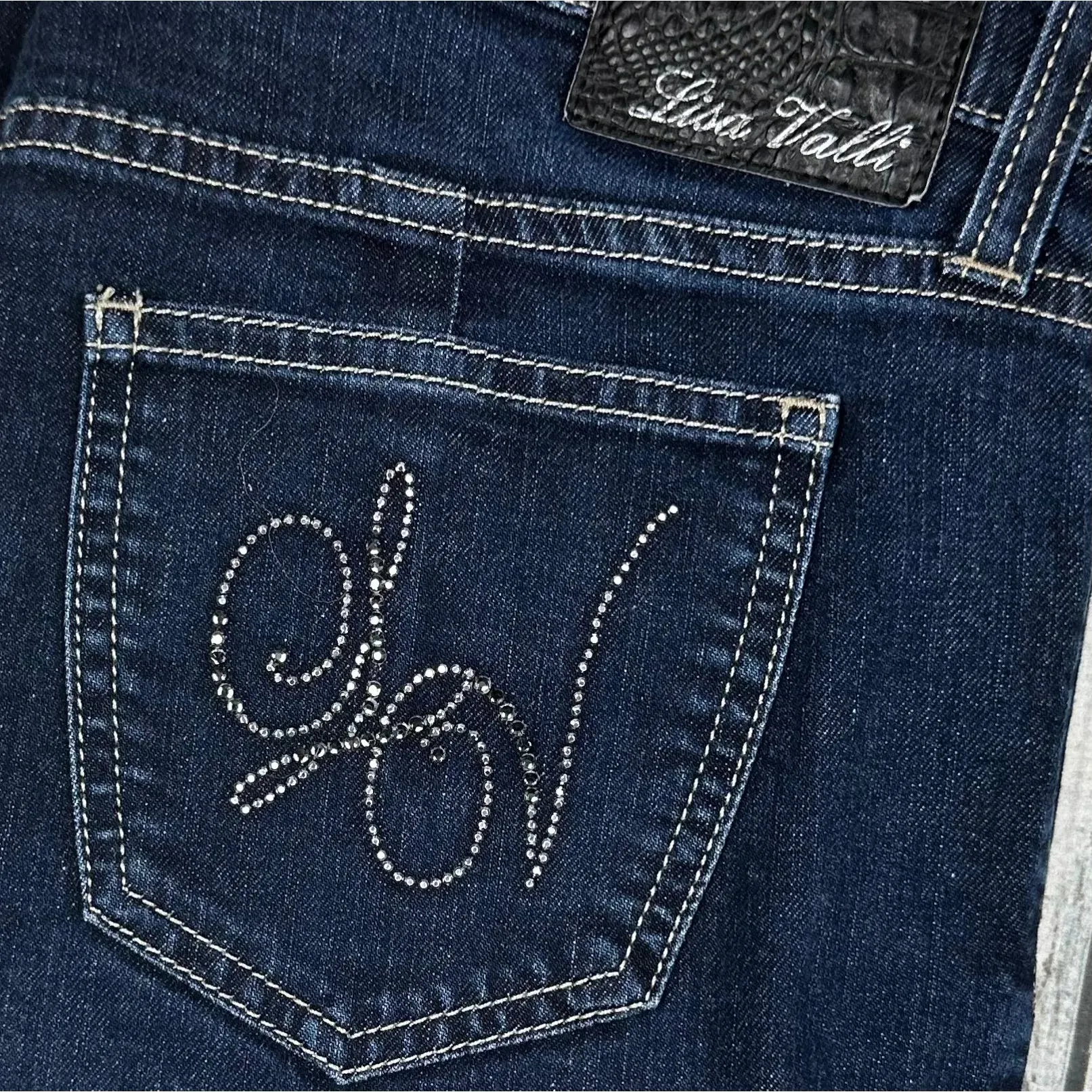 Lisa Valli Straight Leg 'LV' Logo Stretch Jeans Size- 29