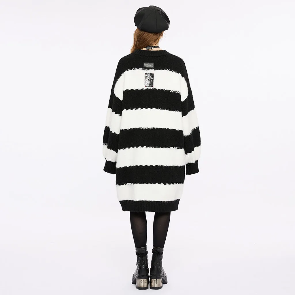 Punk Academy Style Stripe Knitted Long Coat OPM-246KMF