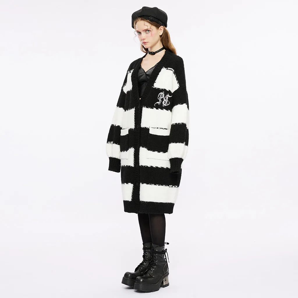 Punk Academy Style Stripe Knitted Long Coat OPM-246KMF