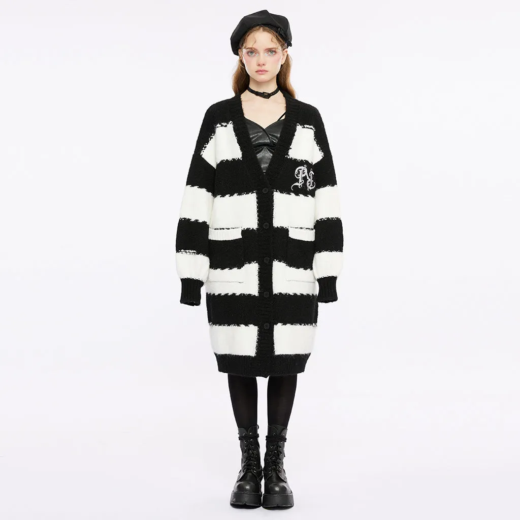Punk Academy Style Stripe Knitted Long Coat OPM-246KMF