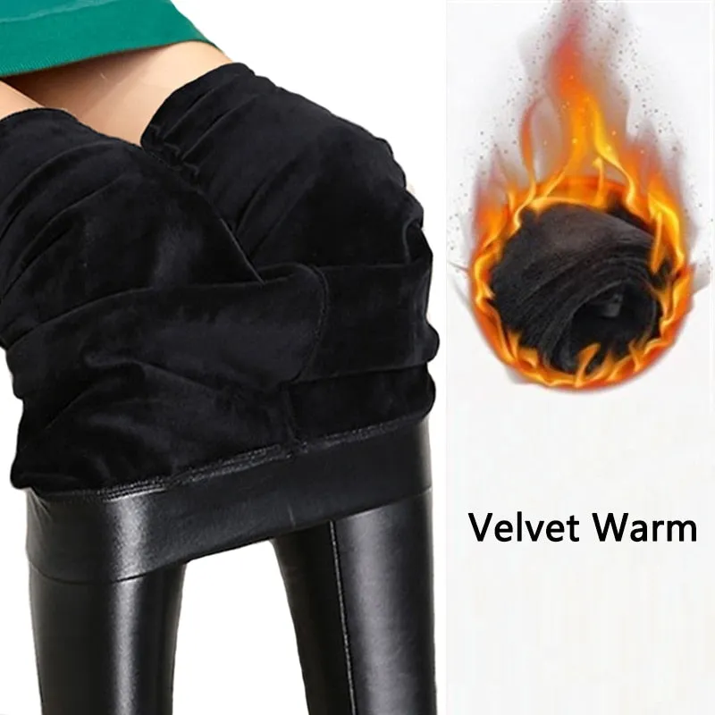 Thick Winter Leggings Women Pants Warm Tights Sexy Casual Velvet Leggings Femme Pu High Waist Legging
