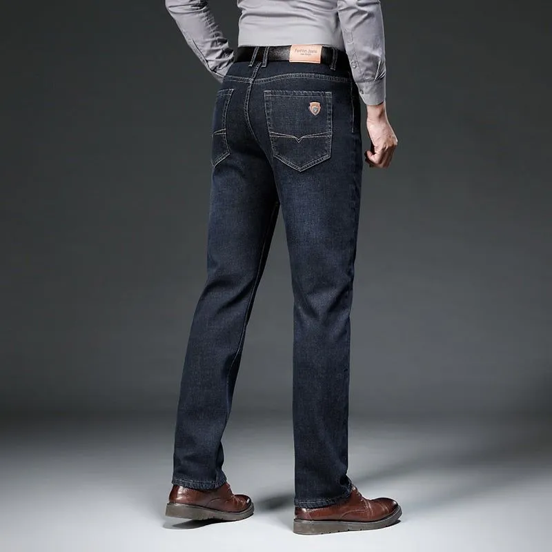 Winter Fleece Lined Men's Jeans Classic Straight Fit Denim Jeans